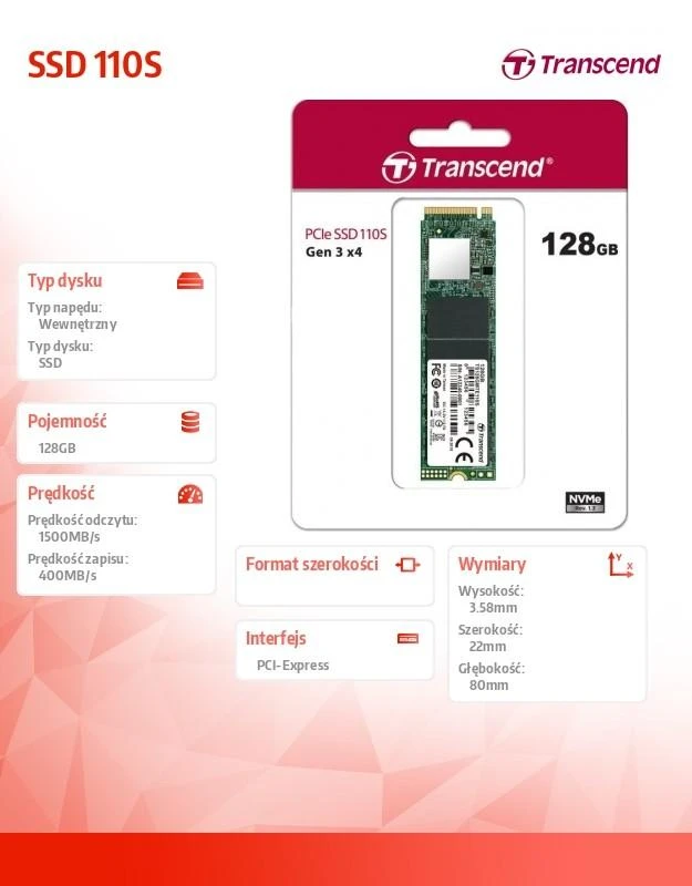 TRANSCEND 128GB M.2 2280PCIe Gen3x4 3D TLC be DRAM