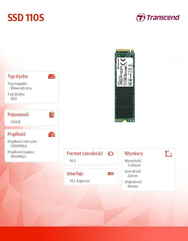 TRANSCEND 512GB M.2 2280PCIe Gen3x4 3D TLC DRAM-less