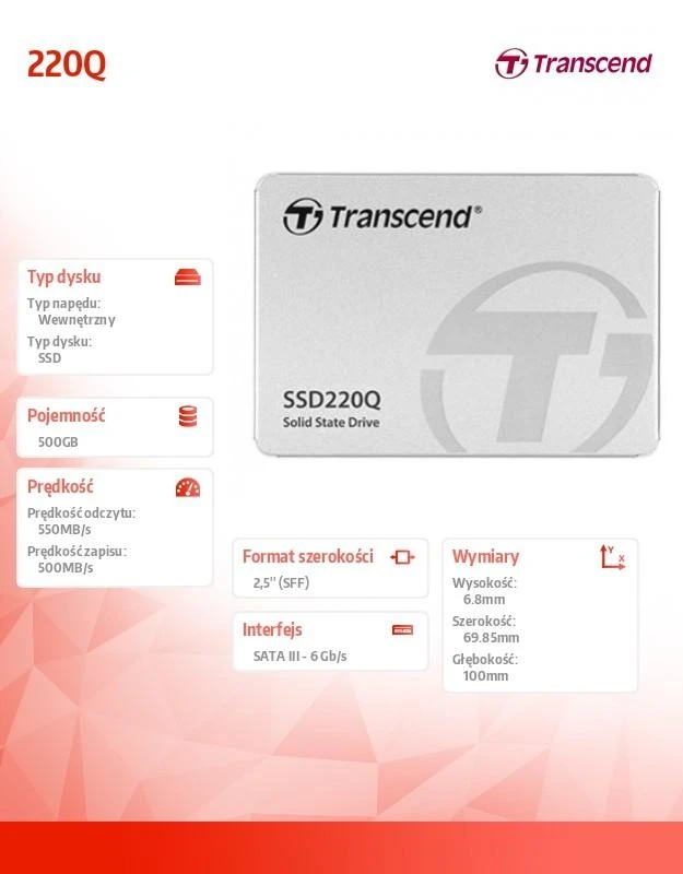 TRANSCEND SSD220Q 500GB SATA3 2,5" SSD QLC