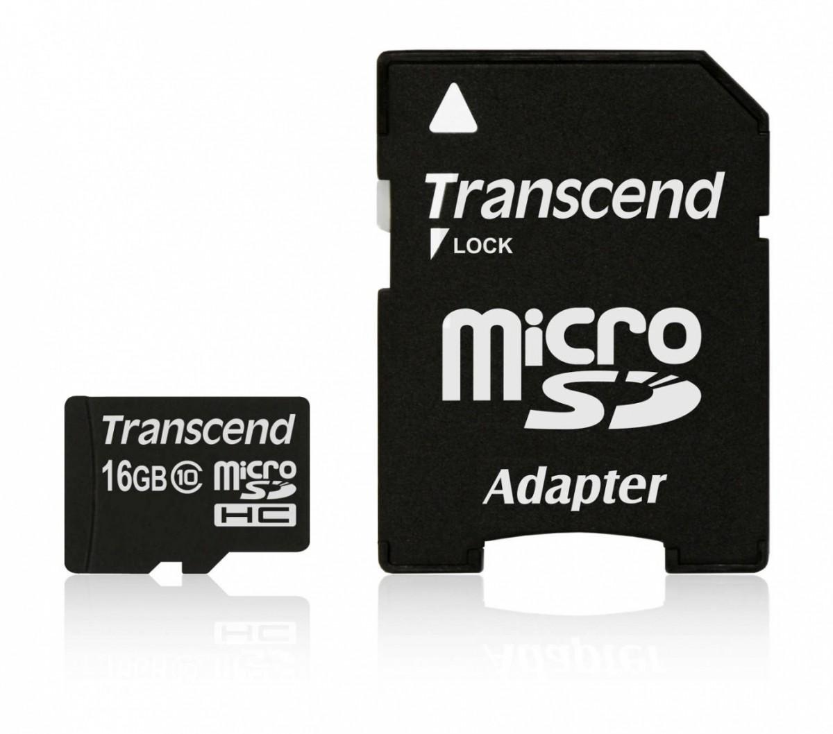 Atminties kortelė TRANSCEND 16GB micro SDHC kortelė, 10 klasė, su SD adapteriu