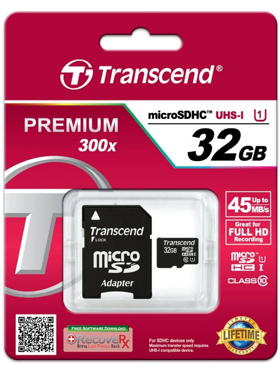 Atminties kortelė TRANSCEND 32GB Micro SDHC Class 10 UHS-I su adapteriu