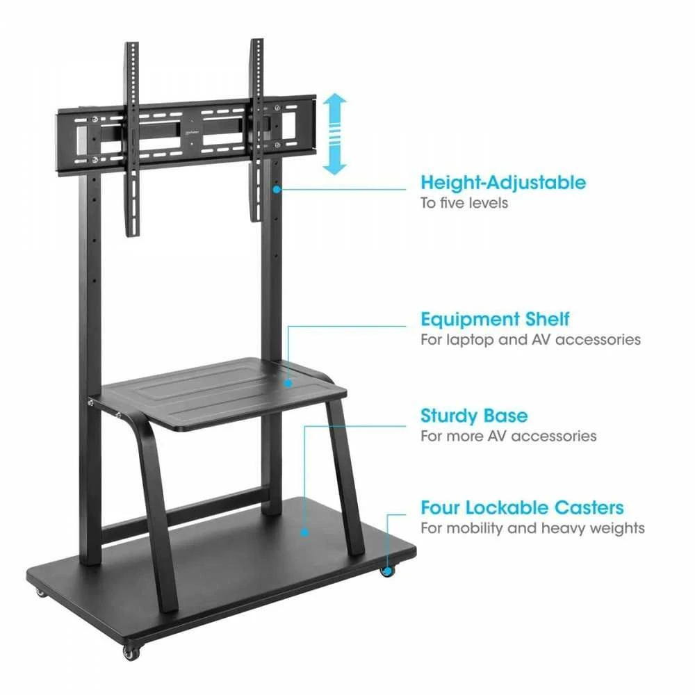 Laikiklis Manhattan 462334 mobilus LED/LCD/interaktyvios baltos lentos televizoriaus stovas, 37–100", 150 kg, su lentyna