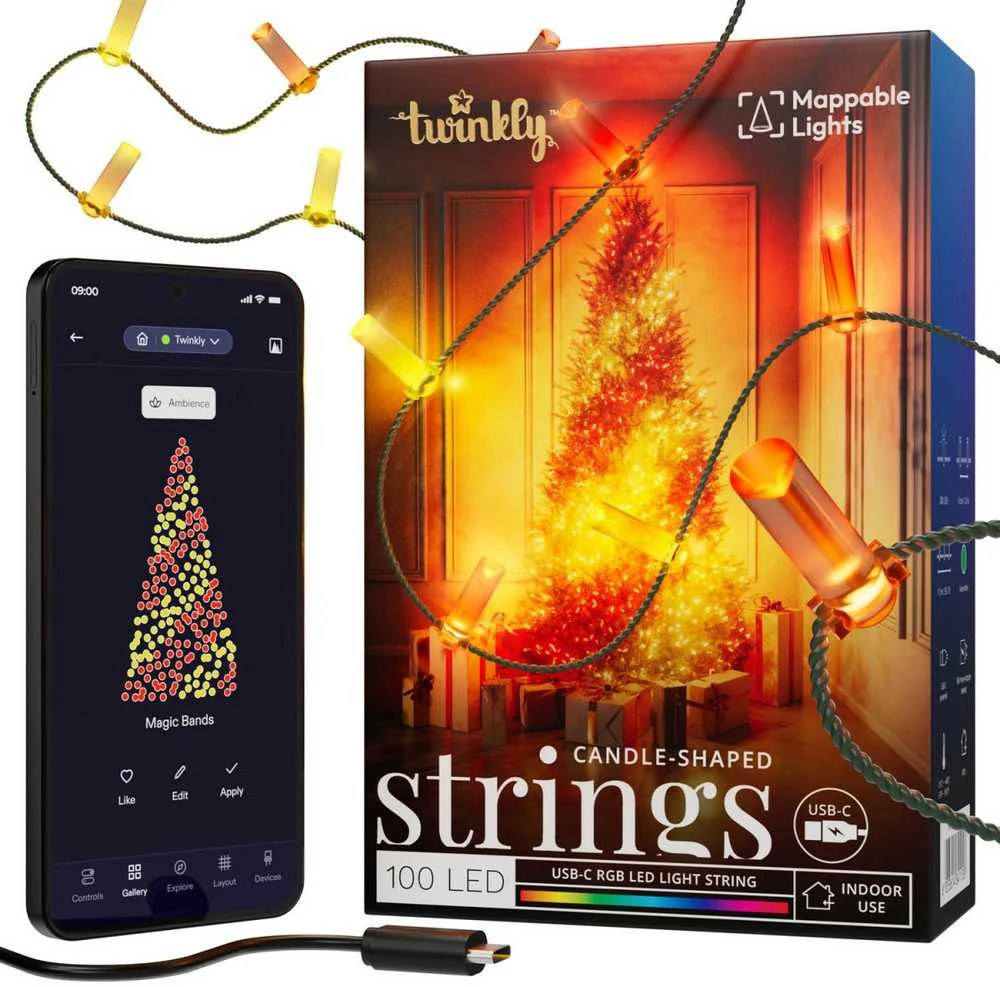 Kalėdinė girlianda Twinkly Candies 100 RGB LED USB- C, žalios spalvos laidas