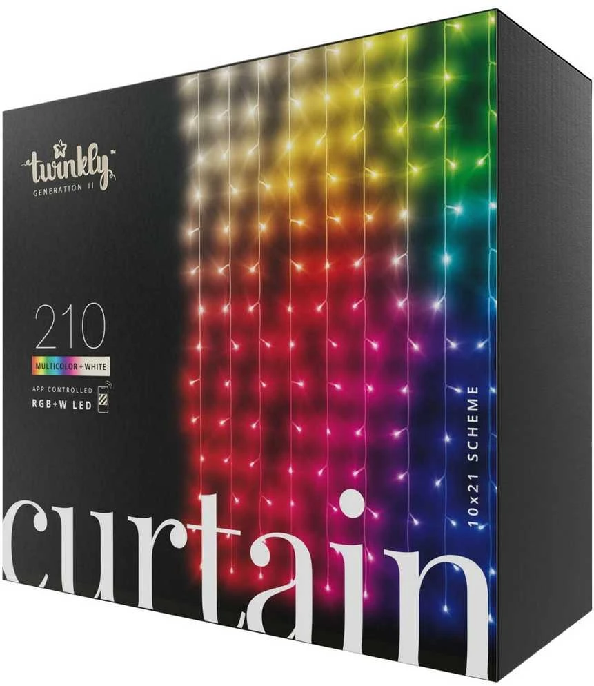 Kalėdinė išmanioji lempučių girlianda Twinkly Curtain 210L 5mm RGBW, užuolaidos, daugiaspalvės