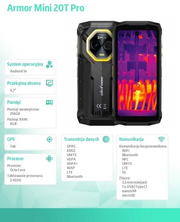 Telefonas ARMOR MINI 20TPRO/8/256GB Juodas ULEFONE