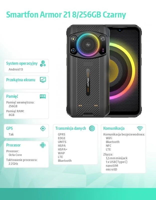 Išmanusis telefonas Ulefone Armor 21 | 8/256GB | Juodos spalvos