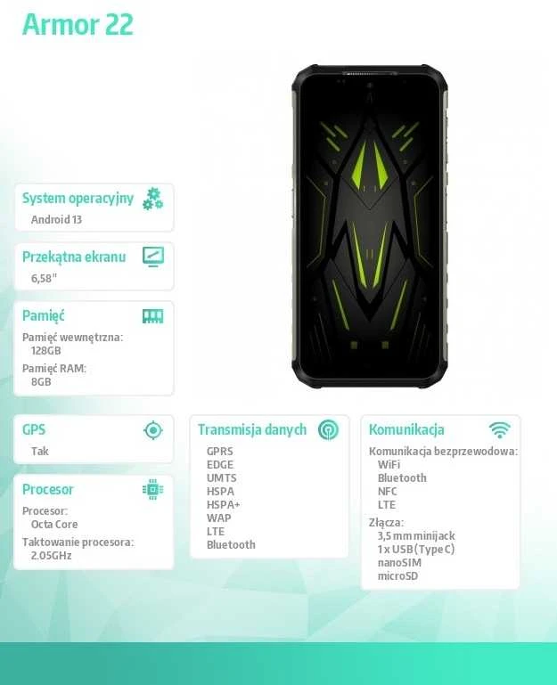 Mobilus telefonas - Ulefone Armor 22 8GB RAM 256GB Atmintis 64MP Kamera IP68/IP69K