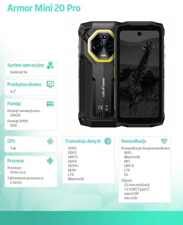 Išmanusis telefonas Ulefone Armor Mini 20 Pro Juodas EU