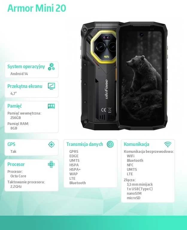 Ulefone Armor Mini 20 8/256GB Juodas