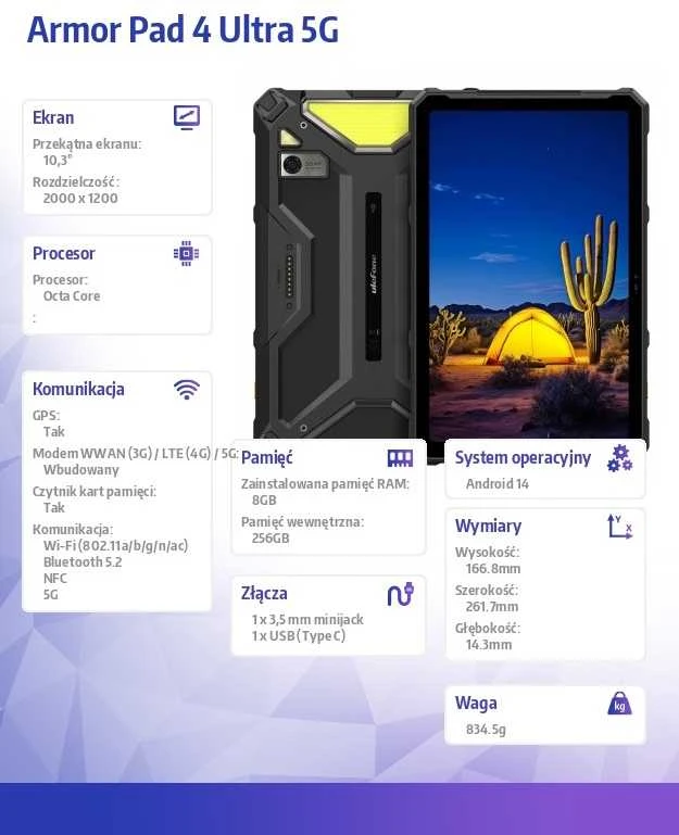 Planšetė UleFone Armor Pad 4 Ultra 10.4'' 256GB 5G Juodas (UF-TAP4U)