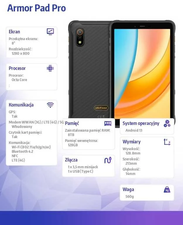 Planšetė Planšetinis Kompiuteris - Ulefone Armor Pad Pro 8" + 128GB LTE.
