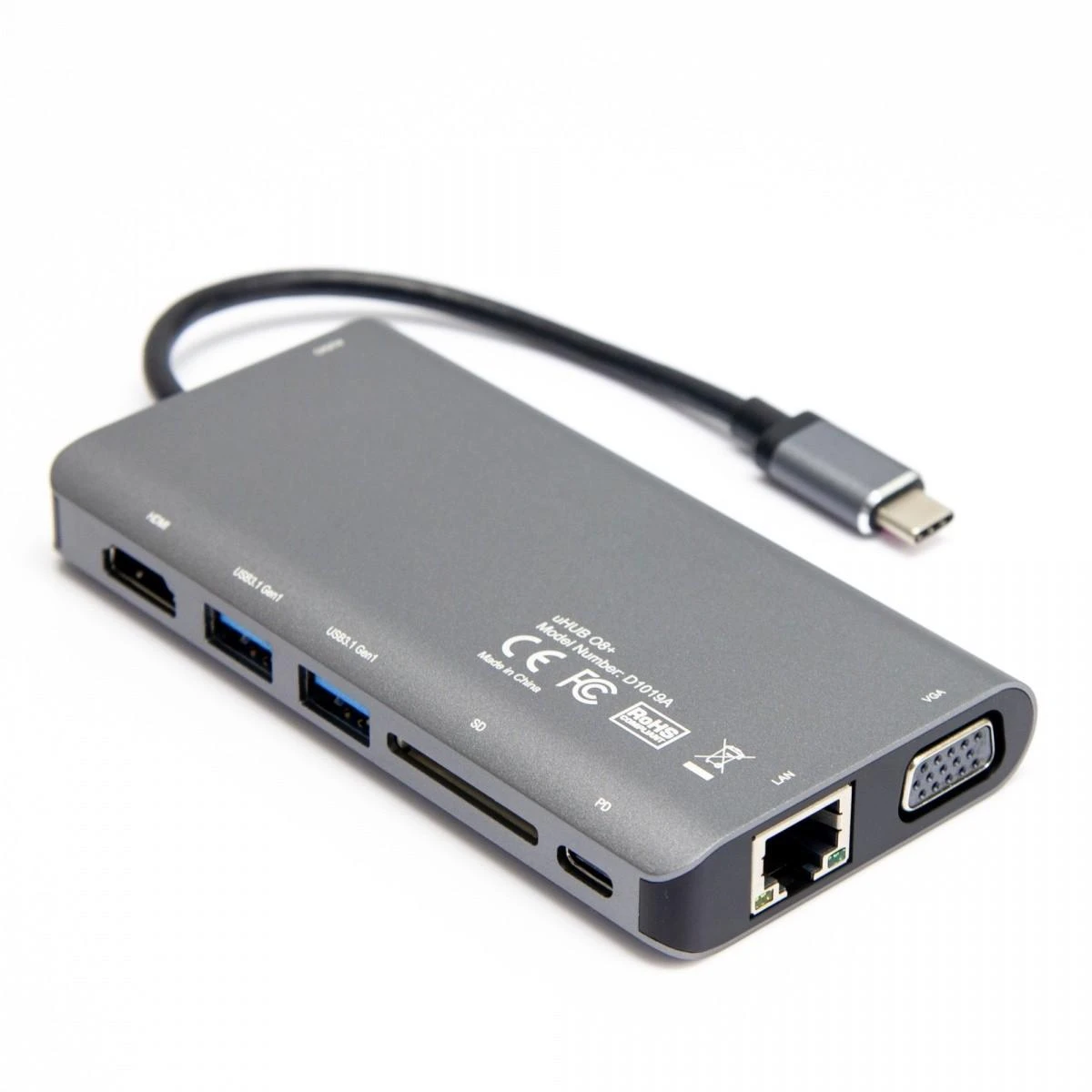 UNITEK D1019B HUB 8IN1 USB-C 3.1 maitinimo tiekimas 100 W