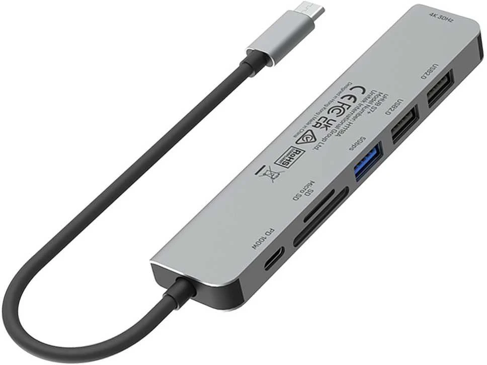 UNITEK H1118A HUB USB-C 7in1 PD 100W HDMI 4K ALU