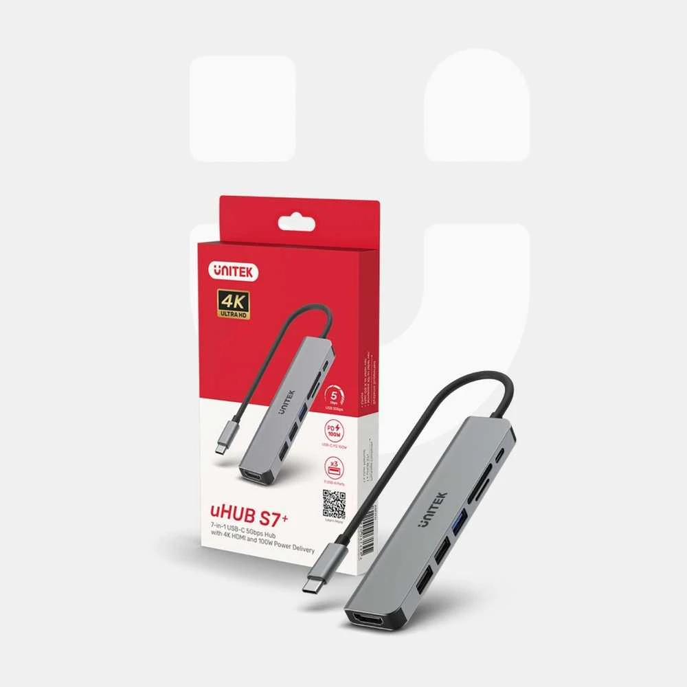 UNITEK H1118A HUB USB-C 7in1 PD 100W HDMI 4K ALU