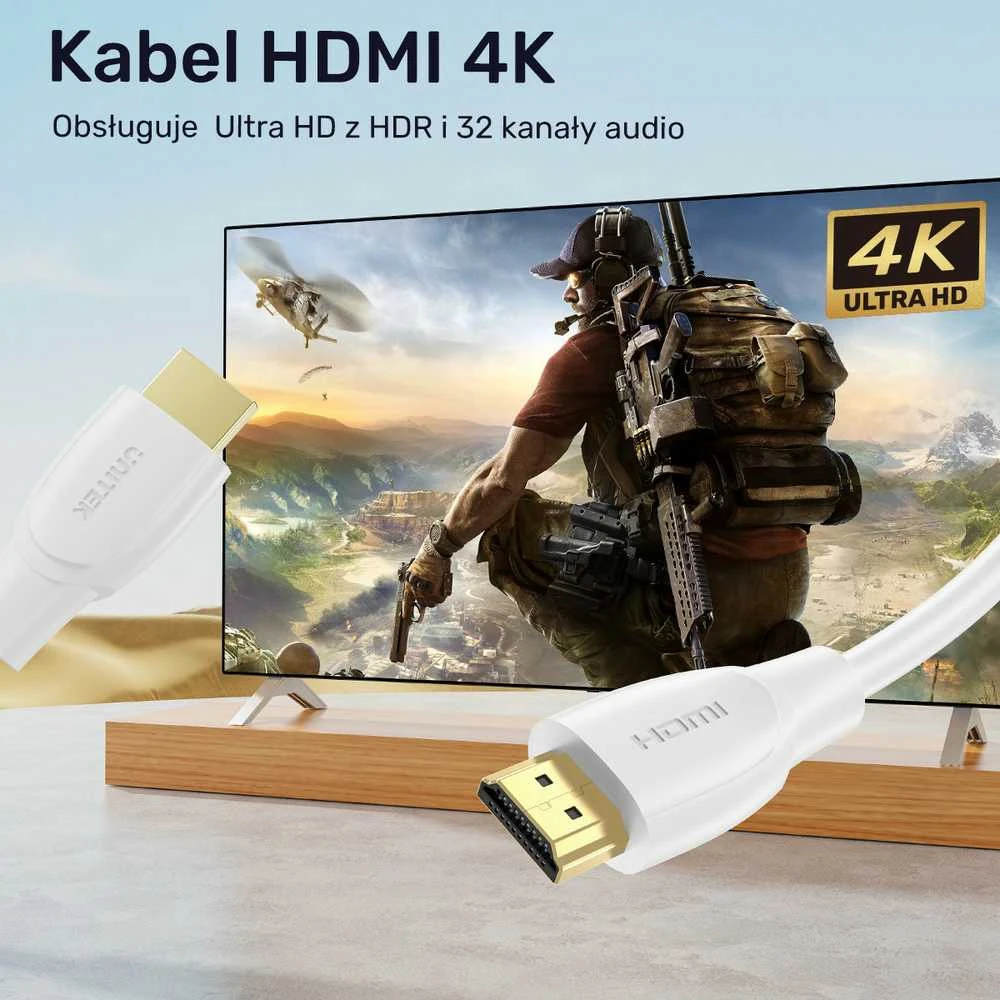 Unitek HDMI 2.0 4K kabelis baltas 1m