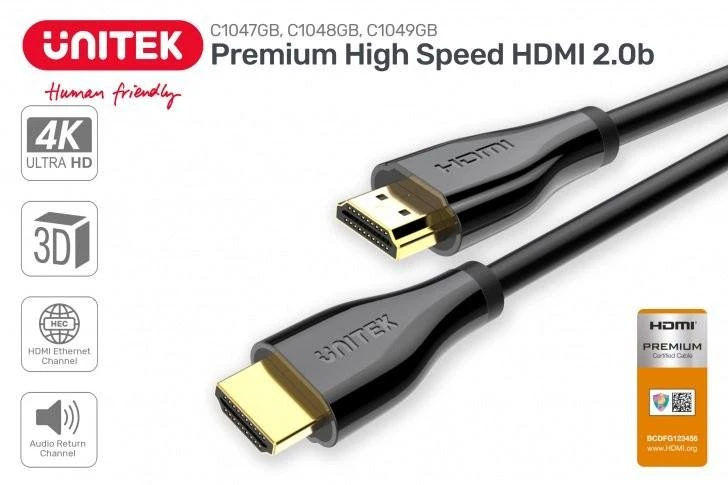 Unitek HDMI 2.0 kabelis su auksinėmis jungtimis