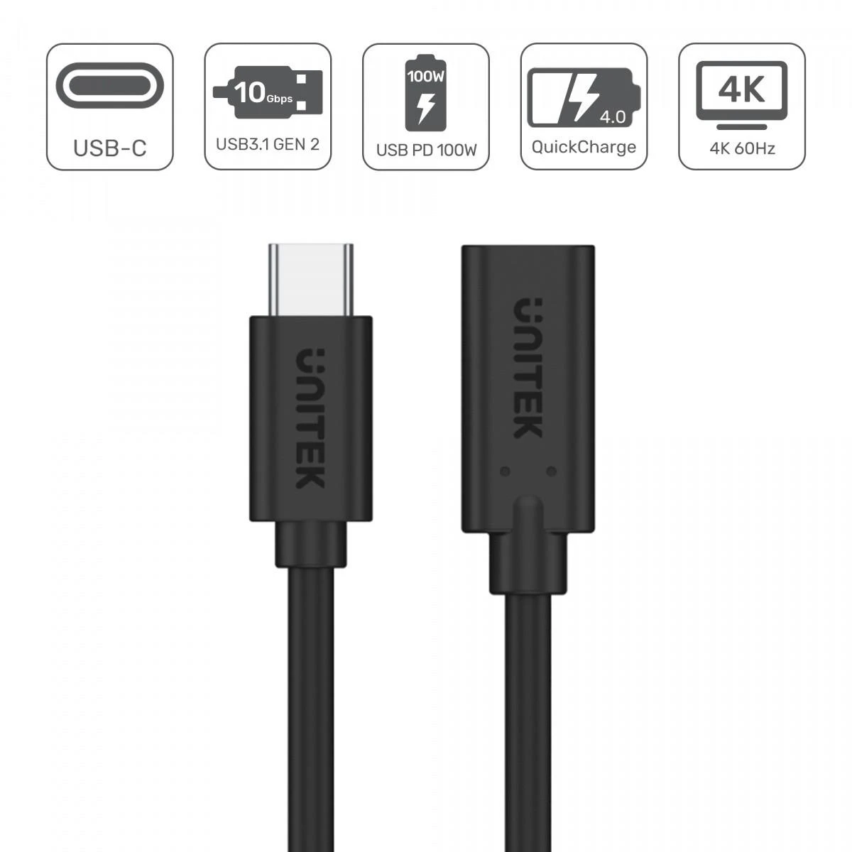 Unitek USB-C ilgintuvas 10Gbps 4K, PD 100W 1 m