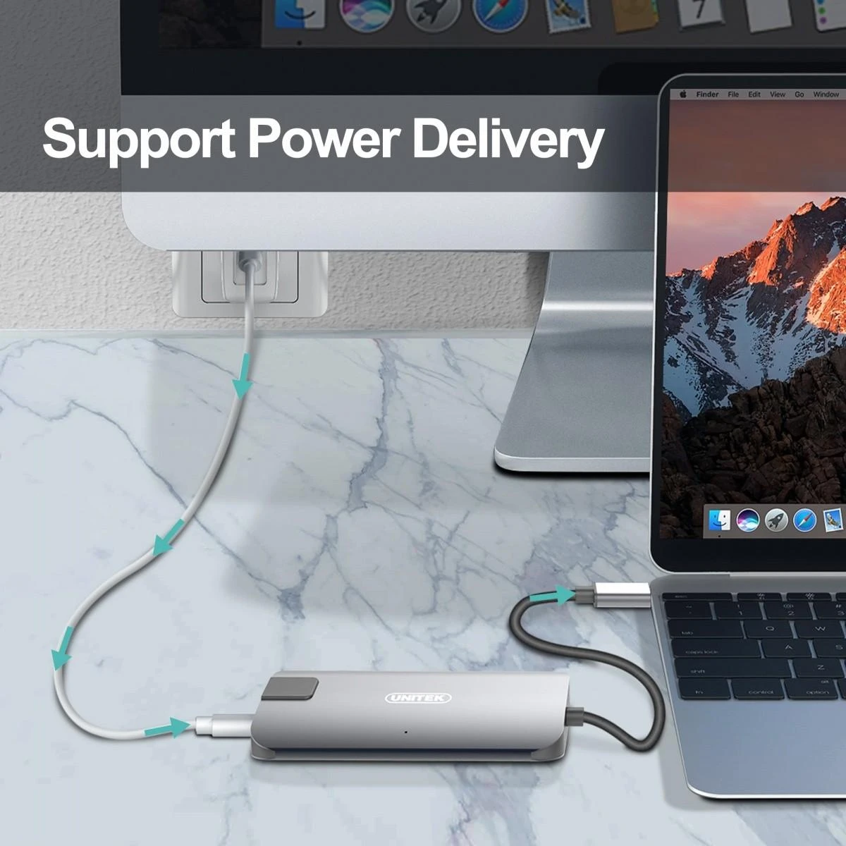 Unitek Hub USB Typ-C + HDMI + VGA + Gigabit + maitinimo tiekimas Y-DK09016