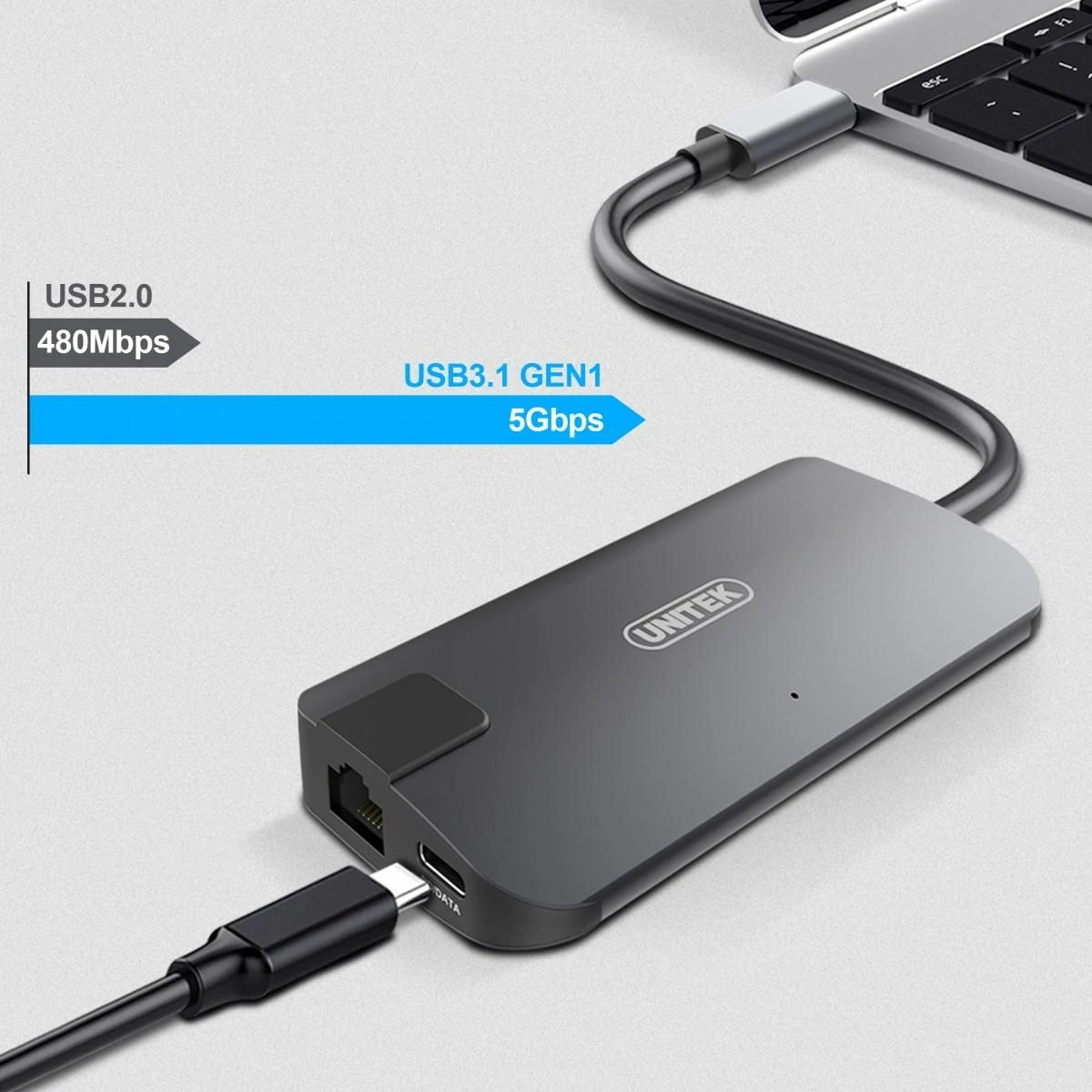 Unitek Hub USB Typ-C + HDMI + VGA + Gigabit + maitinimo tiekimas Y-DK09016