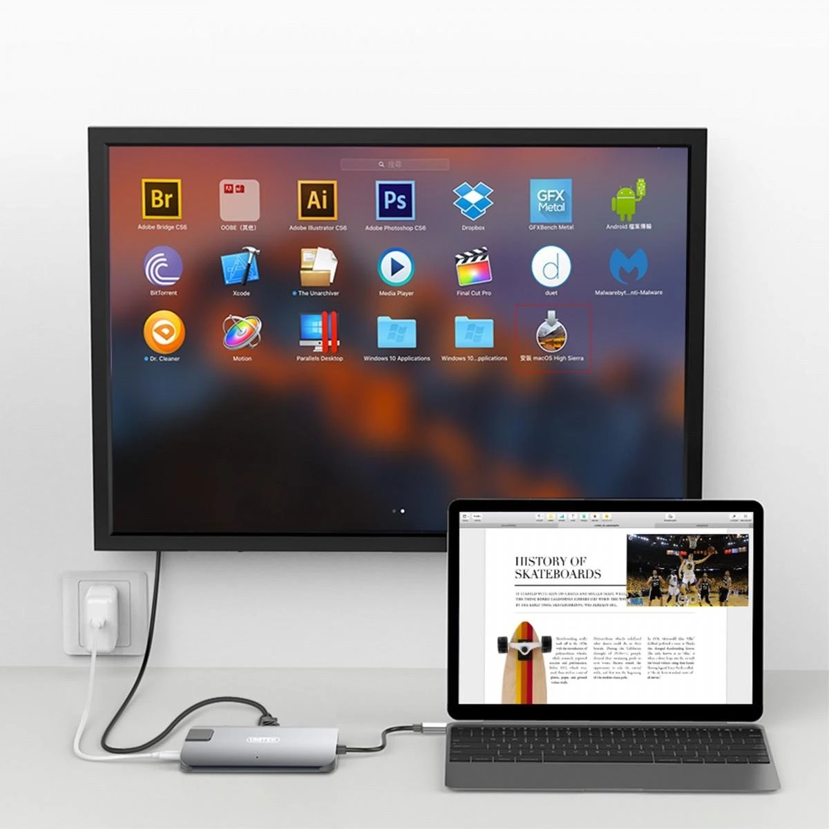 Unitek Hub USB Typ-C + HDMI + VGA + Gigabit + maitinimo tiekimas Y-DK09016