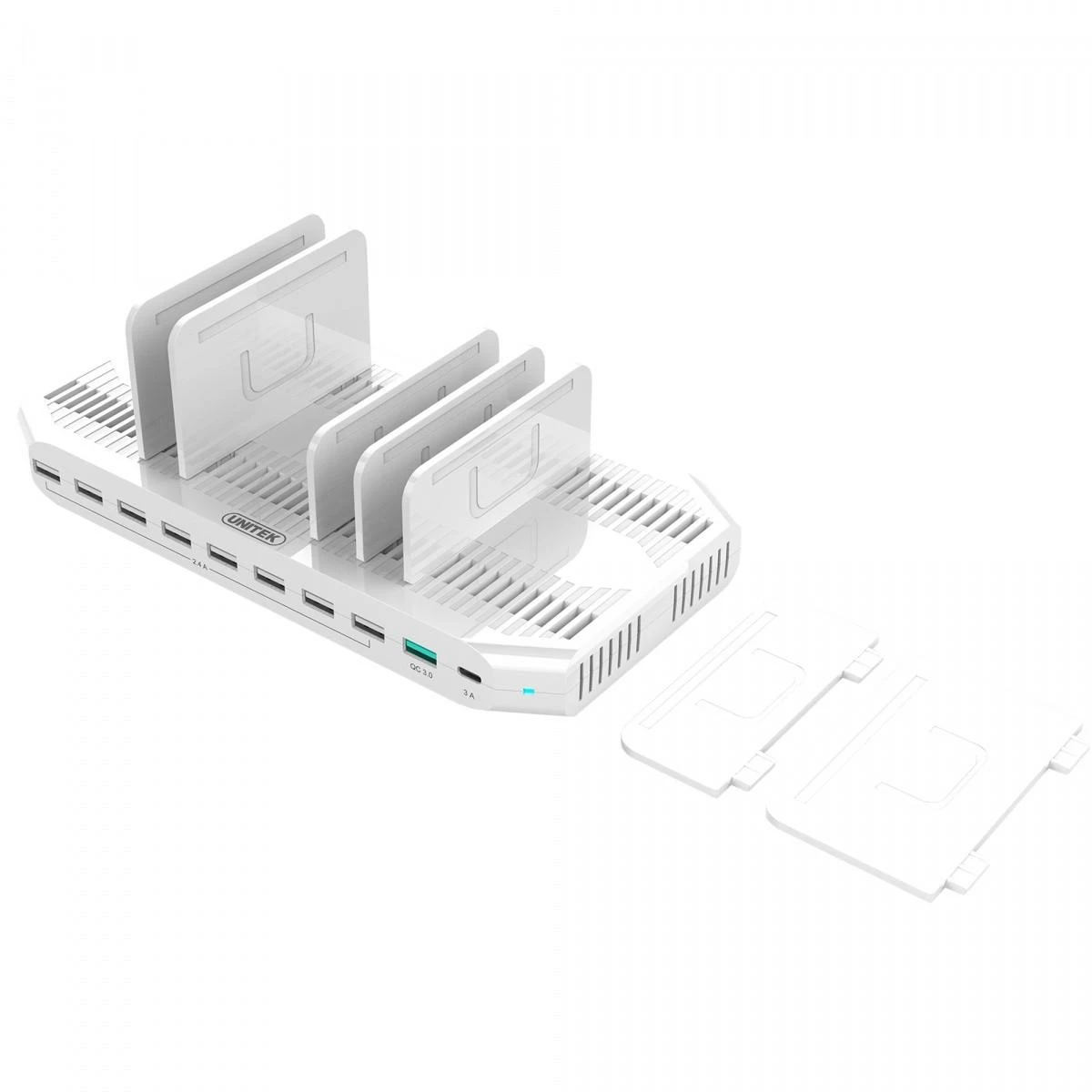 UNITEK Y-2190 įkrovimo stotelė 8x USB 2.4A 160W 2x QC3.0 USB-C Y-2190