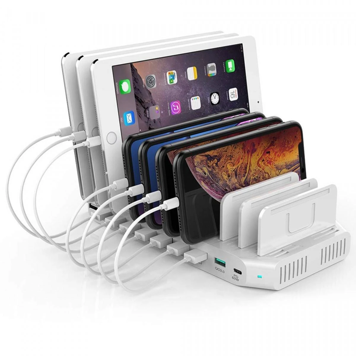 "UNITEK Y-2190A Unitek įkrovimo stotelė 10x USB 2,4A, 96W 2x QC3.0 Y-2190A"