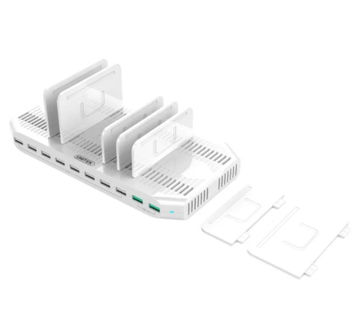 "UNITEK Y-2190A Unitek įkrovimo stotelė 10x USB 2,4A, 96W 2x QC3.0 Y-2190A"