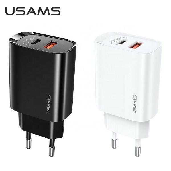 USAMS Tinklo įkroviklis 1xUSB-C+1xUSB T35 20W (only head) PD3.0 +QC3.0 Fast Charging baltos spalvos CC121TC01 (US-CC121)