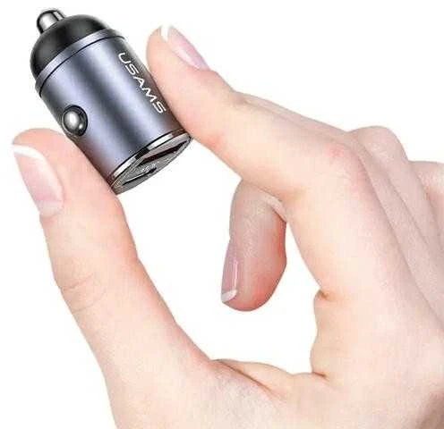 USAMS automobilinis įkroviklis 1xUSB+1xUSB-C C38 30WPD greito įkrovimo su įmontuotu žiedu plienas/tamsus CC206CC