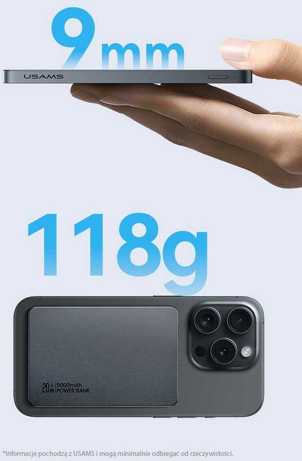 USAMS indukcinė išorinė baterija 5000mAh 20W PD greito įkrovimo baltos spalvos CY serijos 5KCD23103 (US-CD231)