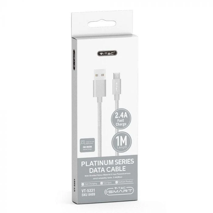 V-tac 1m mikro USB laidas, sidabrinis, laido tipas : pintas.