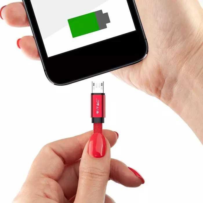 V-tac 1m mikro USB laidas, raudonas, laido tipas- medvilninis audinys