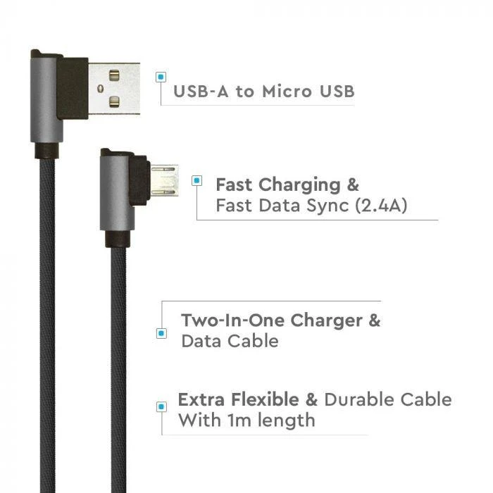 V-tac 1m mikro USB laidas, juodas