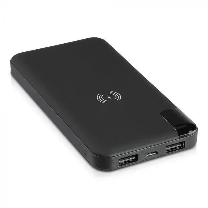Išorinė baterija (power bank) V-TAC, juodas, 8000mAh su bevielio pakrovimo funkcija, su ekranu.