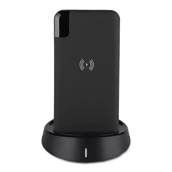 Išorinė baterija (power bank) V-TAC, juodas, 8000mAh su bevielio pakrovimo funkcija, su ekranu.