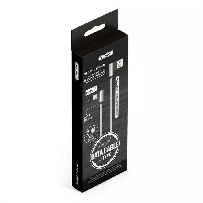 V-tac 1m mikro USB laidas, sidabrinis