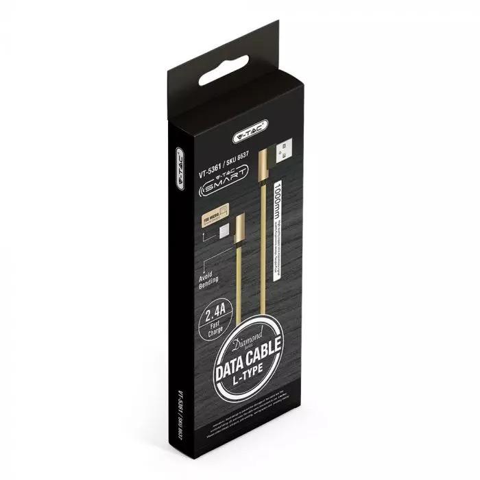 V-tac 1m mikro USB laidas, auksinės spalvos