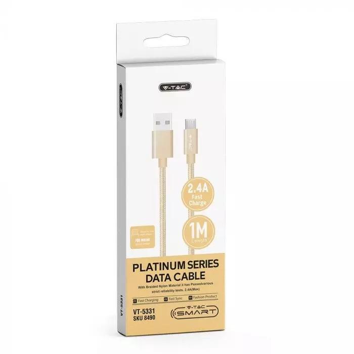 V-tac 1m mikro USB laidas, auksinės spalvos, laido tipas : pintas.