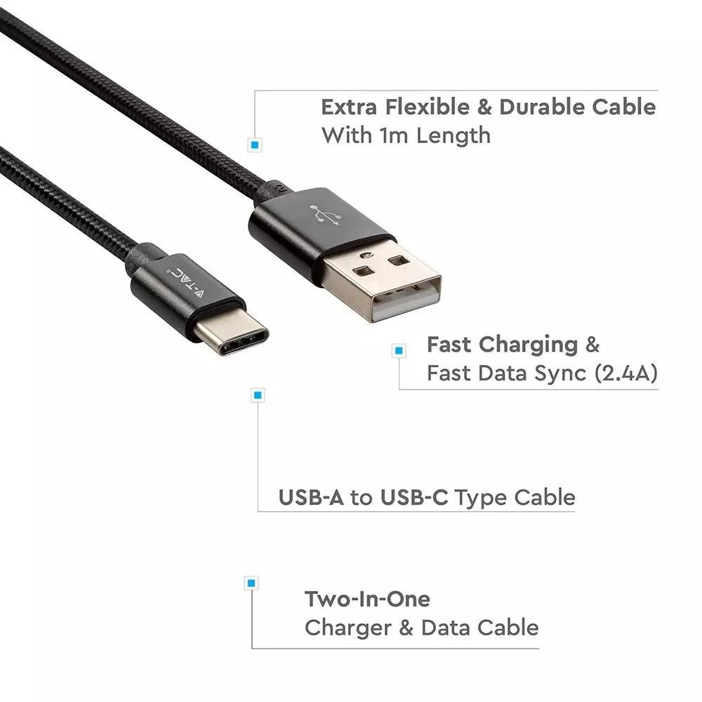 V-tac 1m type-c USB laidas, juodas, laido tipas : pintas.