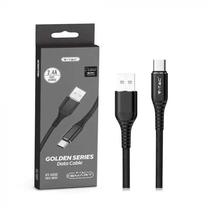 V-tac 1m type-c USB laidas, juodas