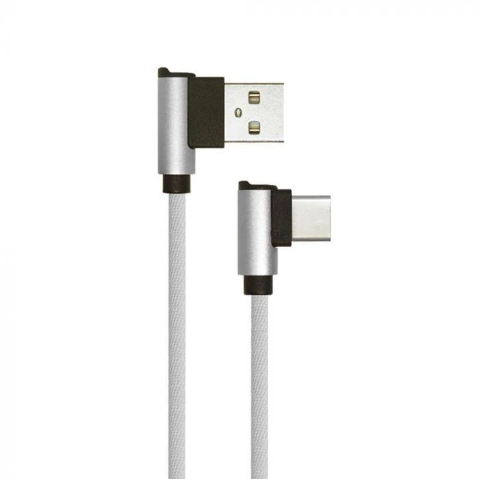 V-tac 1m type-c USB laidas, sidabrinis, pintas audinys