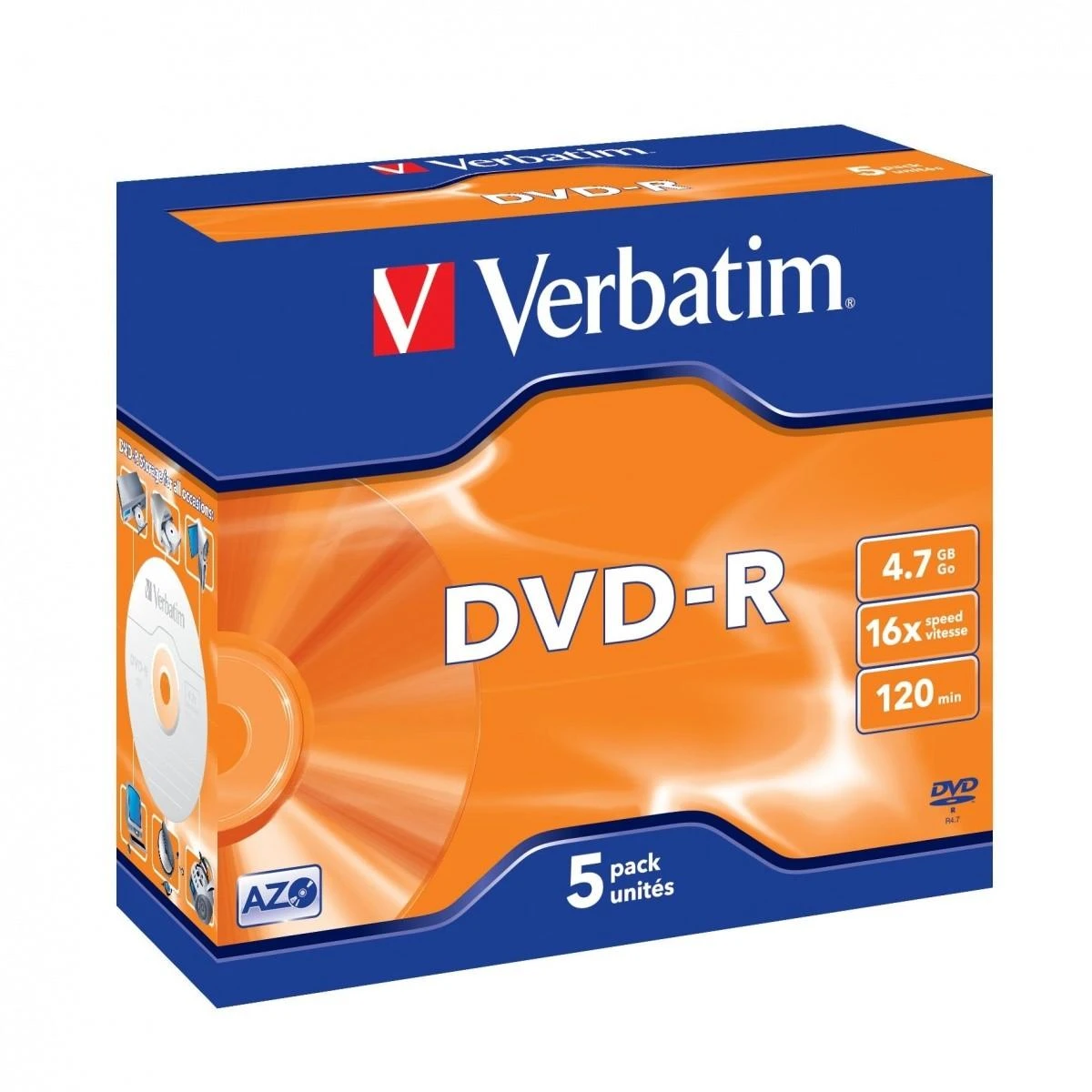 VERBATIM DVD-R 120 min. / 4,7 GB 16x 5 vnt. pakuotė, „DataLife Plus“ dėklas, atsparus įbrėžimams
