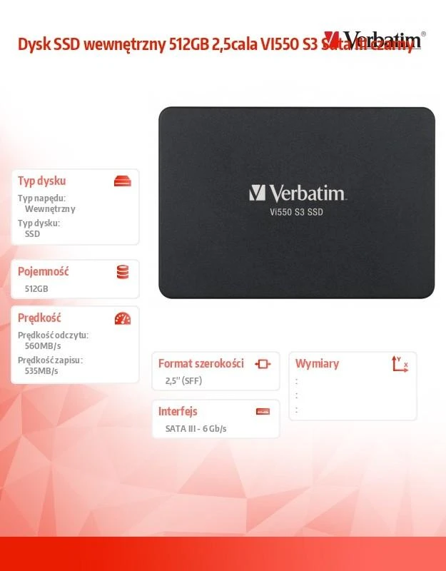 Kietasis vidinis diskas Verbatim SSD 512GB Vi550 S3 2.5 SATA