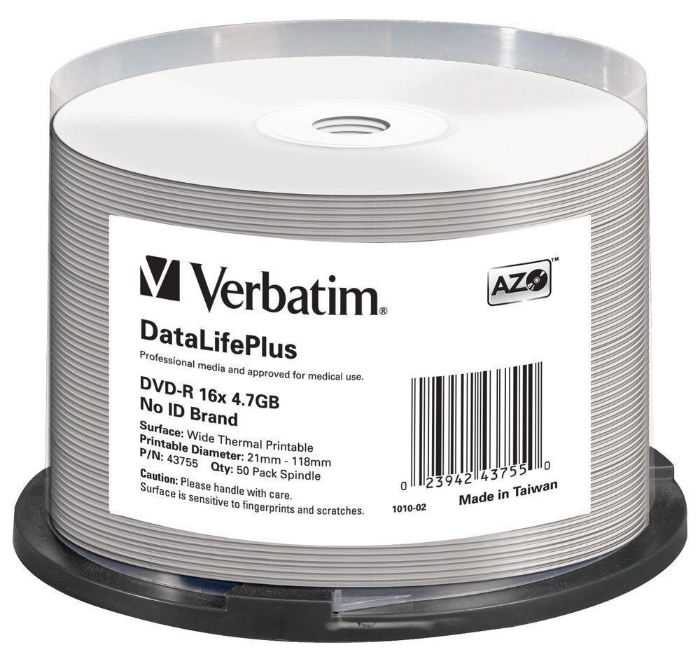 VERBATIM 50x DVD-R 4,7GB 16x spausdinamas platus paviršius