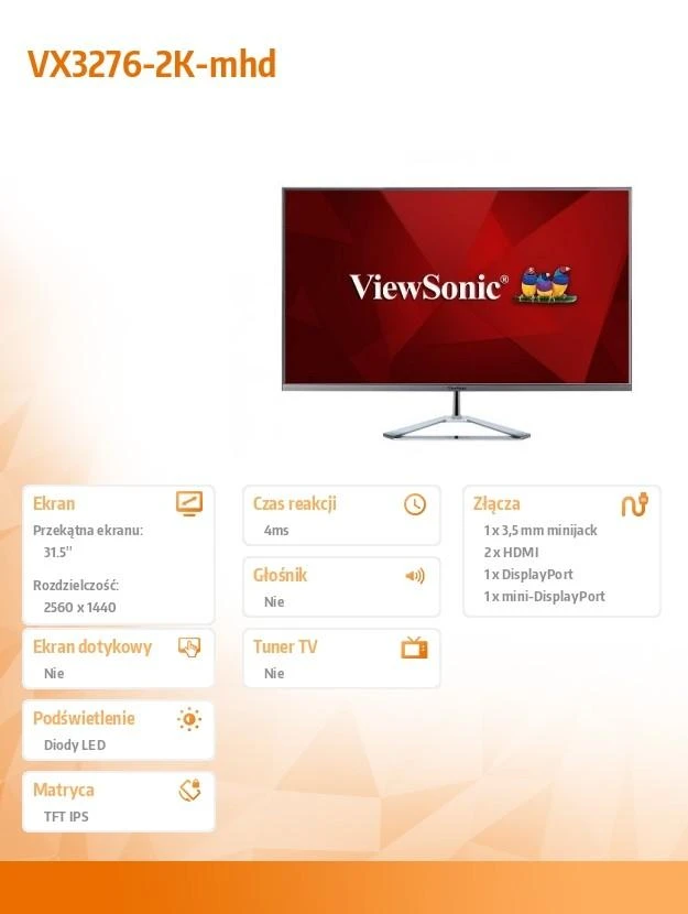 Monitorius VIEWSONIC VX3276-2K-mhd / 31,5" / Panel IPS / 2560x1440 / 16:9