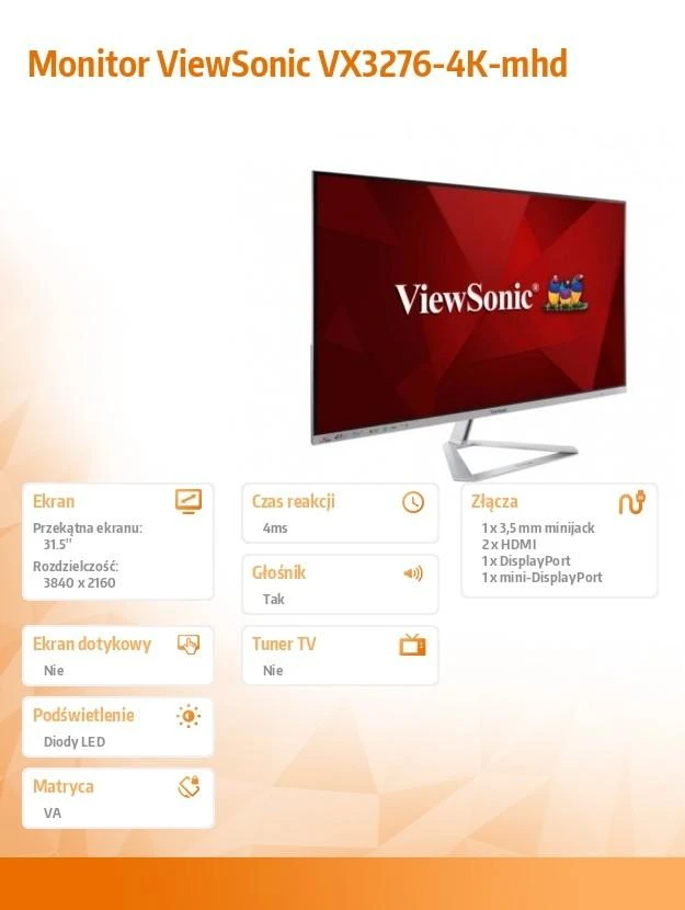 Monitorius ViewSonic VX3276-4K-mhd-2 – 60Hz | 4K | VA | 32''