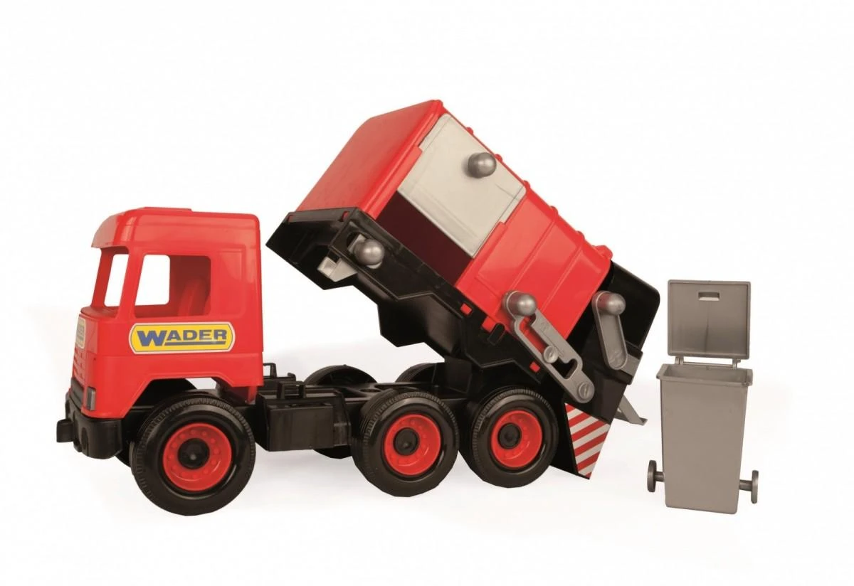 WADER 32113 Middle Truck - Raudonas šiukšliavežis kartoninėje dėžėje
