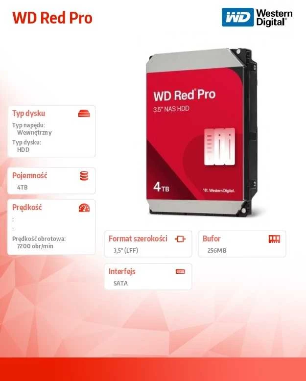Sandisk WD Raudona Pro 4TB 6Gb/s SATA HDD 3.5inch