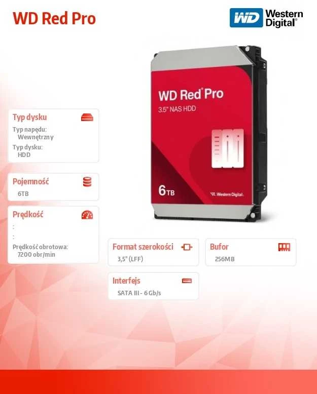 Sandisk WD Raudona Pro 6TB 6Gb/s SATA HDD 3.5inch