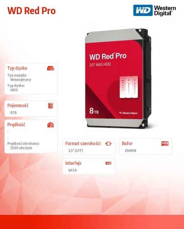 Sandisk WD Raudona Pro 8TB 6Gb/s SATA HDD 3.5inch